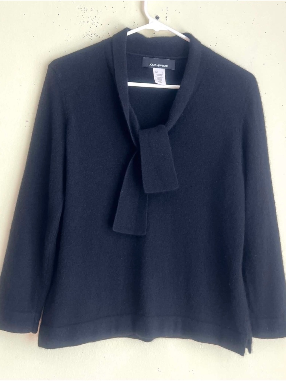 Jones New York Black Tie-Neck Cashmere-Sweater
